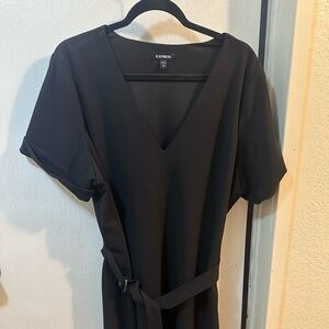 Express Black V-Neck Tie-Waist Mini Dress